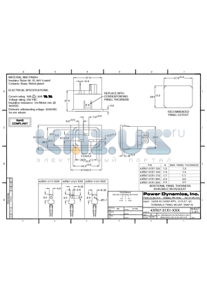 43R07-3121-120 datasheet - 16/20A IEC 60320 APPL. OUTLET; QC TERMINALS; PANEL MOUNT; SNAP-IN