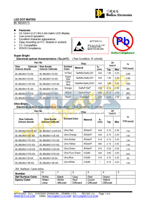 BL-M20A571YO datasheet - LED DOT MATRIX