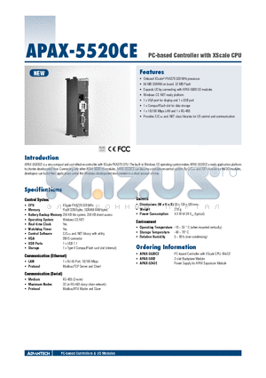 APAX-5520CE datasheet - PC-based Controller with XScale CPU