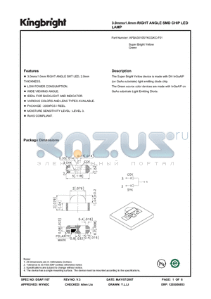 APBA3010SYKCGKC-F01 datasheet - 3.0mmx1.0mm RIGHT ANGLE SMD CHIP LED LAMP