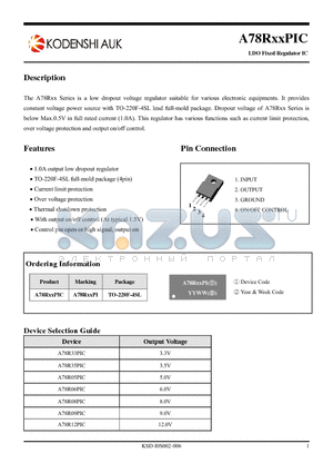 A78R33PIC datasheet - 1.0A output low dropout regulator