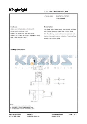 APBD3224SGNC datasheet - 3.2x2.4mm SMD CHIP LED LAMP