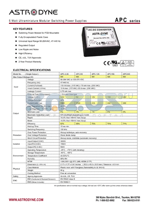 APC datasheet - 5 Watt Ultraminiature Modular Switching Power Supplies