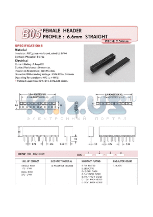 B05140BA1 datasheet - FEMALE HEADER PROFILE : 6.6mm STRAIGHT