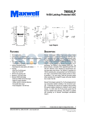 7805ALPRPDE datasheet - 16-Bit Latchup Protected ADC