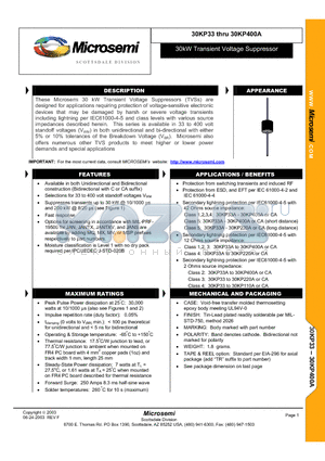 30KP64A datasheet - 30kW Transient Voltage Suppressor