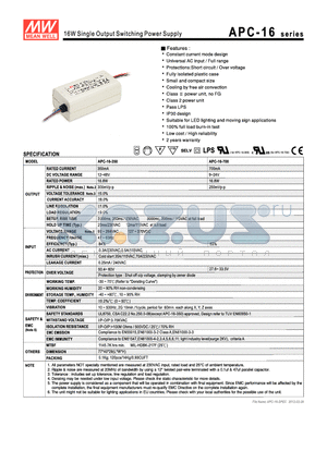 APC-16-700 datasheet - 16W Single Output Switching Power Supply