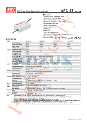 APC-25-700 datasheet - 25W Single Output Switching Power Supply