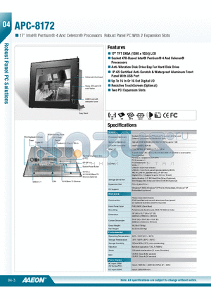 APC-8172 datasheet - 17 TFT SXGA (1280 x 1024) LCD