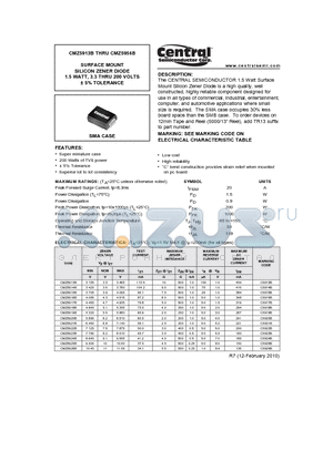 CMZ5922B datasheet - SURFACE MOUNT SILICON ZENER DIODE 1.5 WATT, 3.3 THRU 200 VOLTS a 5% TOLERANCE