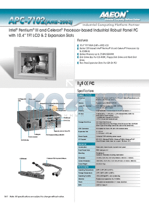 APC-7102 datasheet - Intel Pentium III and Celeron Processor-based Industrial Robust Panel PC with 10.4 TFT LCD & 2 Expansion Slots