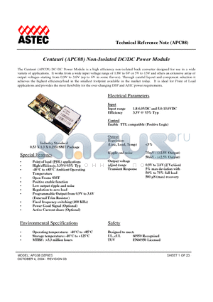 APC08F03-9 datasheet - Non-Isolated DC/DC Power Module