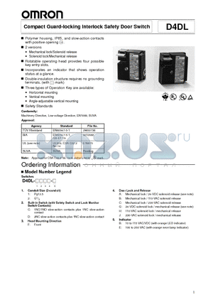 D4DL-2DFH-E datasheet - Compact Guard-locking Interlock Safety Door Switch