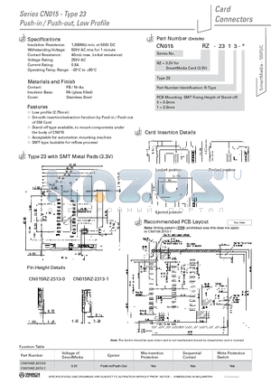 CN015RZ-2313-1 datasheet - Push-in / Push-out, Low Profile