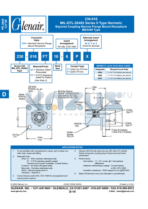 230-016Z110-6PY datasheet - Bayonet Coupling Narrow Flange Mount Receptacle