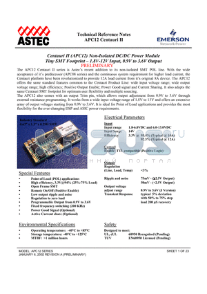 APC12J08-91 datasheet - Non-Isolated DC/DC Power Module Tiny SMT Footprint - 1.8V-12V Input, 0.9V to 3.6V Output