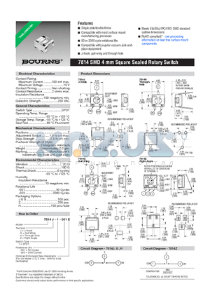 7814J-1-051E datasheet - SMD 4 mm Square Sealed Rotary Switch