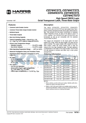 CD74HC573M datasheet - High Speed CMOS Logic Octal Transparent Latch, Three-State Output