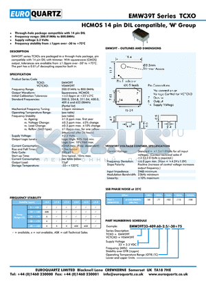 EMW39T33-409.60-2.5-30 datasheet - HCMOS 14 pin DIL compatible, W Group