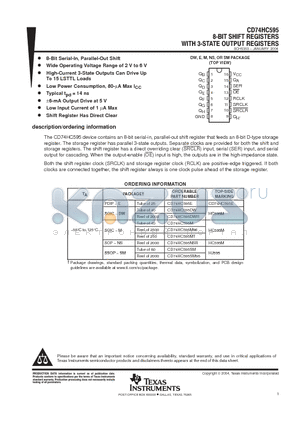 CD74HC595E datasheet - 8-BIT SHIFT REGISTERS WITH 3-STATE OUTPUT REGISTERS