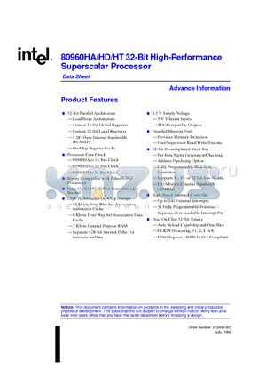 A80960HD80SL2GK datasheet - 80960HA/HD/HT 32-Bit High-Performance Superscalar Processor