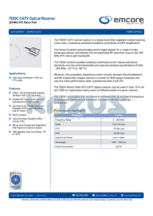 7820C datasheet - CATV Optical Receiver