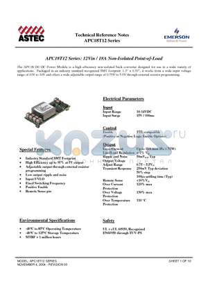 APC18T12-9 datasheet - 12Vin / 18A Non-Isolated Point-of-Load