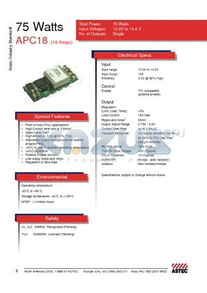 APC18T12-9J datasheet - 75 Watts