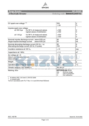 A81-A230X datasheet - 2-Electrode-Arrester