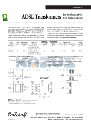 B0726-EL datasheet - ADSL Transformers