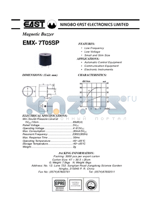 EMX-7T05SP datasheet - MAGNETIC BUZZER