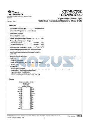 CD74HC652 datasheet - High-Speed CMOS Logic Octal-Bus Transceiver/Registers, Three-State