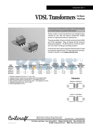 B0749-B datasheet - VDSL Transformers