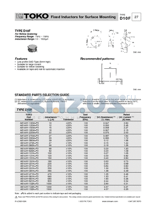 A814AY-100M datasheet - Fixed Inductors for Surface Mounting