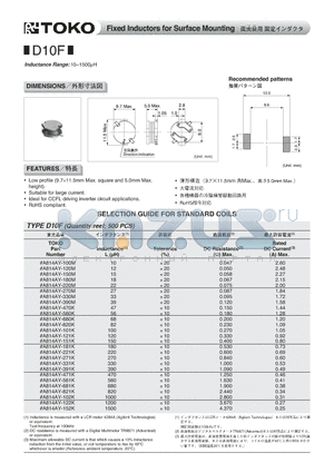 A814AY-100M datasheet - Fixed Inductors for Surface Mounting