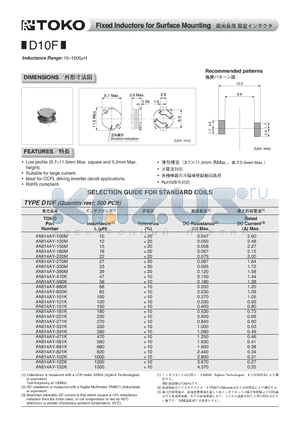 A814AY-151K datasheet - Fixed Inductors for Surface Mounting