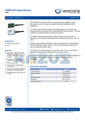 7830W-SU-115 datasheet - CATV Optical Receiver