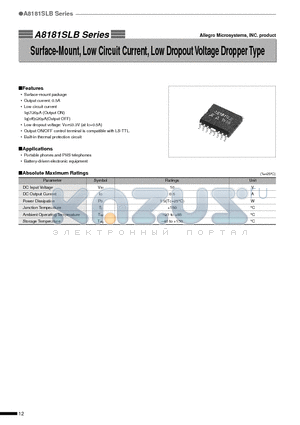 A8181SLB datasheet - Surface-Mount, Low Circuit Current, Low Dropout Voltage Dropper Type
