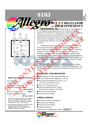 A8183SLU datasheet - LOW-DROPOUT, 3 V REGULATOR . HIGH EFFICIENCY