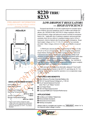 A8222SLH datasheet - LOW-DROPOUT REGULATORS . HIGH EFFICIENCY