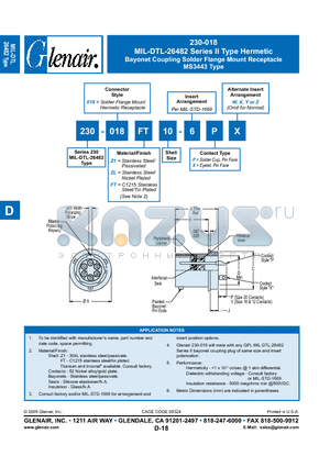 230-018FT12-6PW datasheet - Bayonet Coupling Solder Flange Mount Receptacle