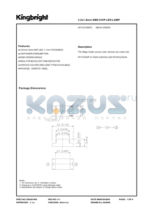 APC3216MGC datasheet - 3.2 X 1.6MM(1206) SMD CHIP LED