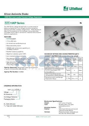 15KP17A datasheet - Silicon Avalanche Diodes - 15000 Watt Axial Leaded Transient Voltage Suppressor