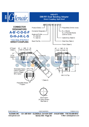 440AF071NF12 datasheet - EMI/RFI Dual Banding Adapter Direct Coupling - Split Shell