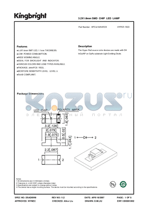 APC3216SURCK datasheet - 3.2X1.6mm SMD CHIP LED LAMP