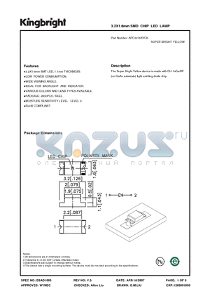 APC3216SYCK datasheet - 3.2X1.6mm SMD CHIP LED LAMP