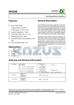 APC558 datasheet - Dual Operational Amplifier