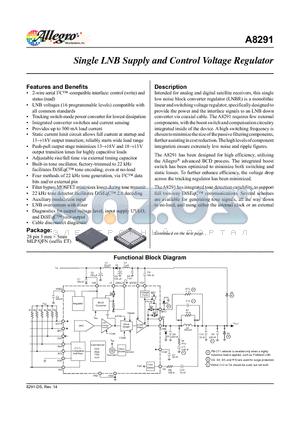 A8291 datasheet - Single LNB Supply and Control Voltage Regulator