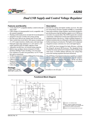 A8292 datasheet - Dual LNB Supply and Control Voltage Regulator
