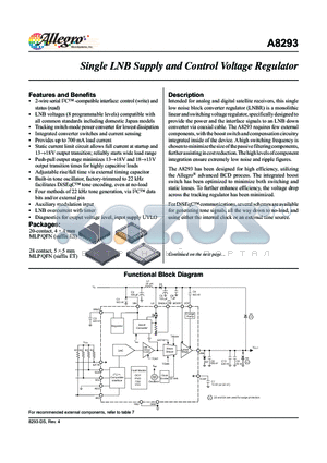 A8293 datasheet - Single LNB Supply and Control Voltage Regulator
